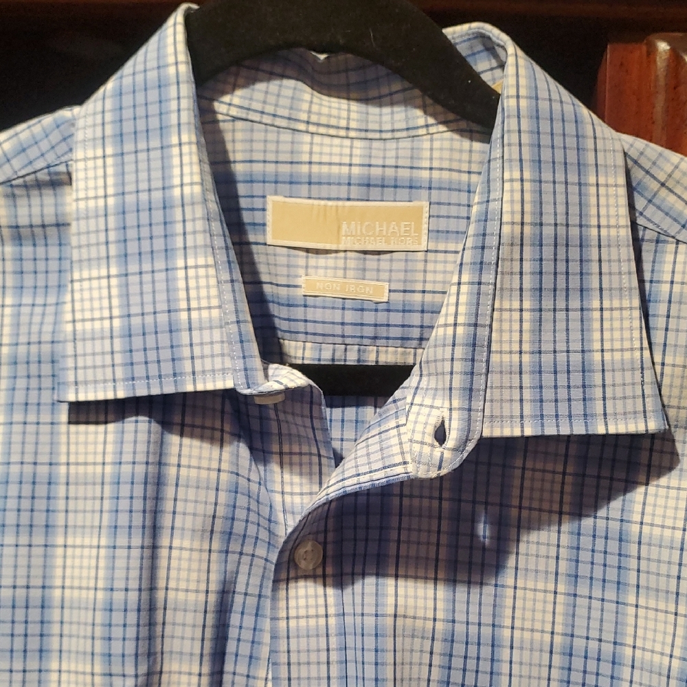Michael Kors Men's Blue Plaid Dress Shirt